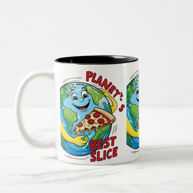 Planet's Best Slice Mug – Smiling Earth with Pizza (Left)