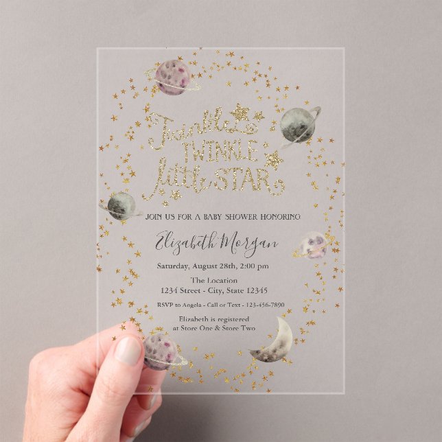 Planets,Gold StarsTwinkle Baby Shower Acrylic Invitations (Insitu (Handheld))