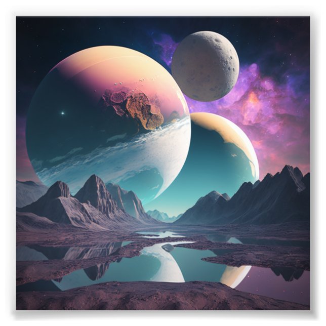 Planets in an unknown space photo printing (Front)
