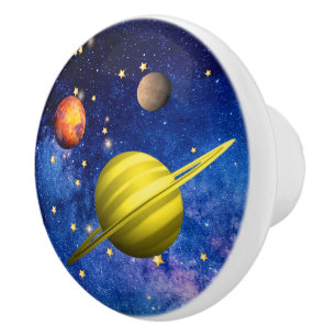 Planets In Space Galaxy Ceramic Knob