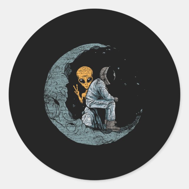 Planets Moon Spaceship Astronaut  Classic Round Sticker (Front)