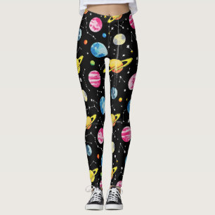 Planets Moons Galaxy Pattern Leggings