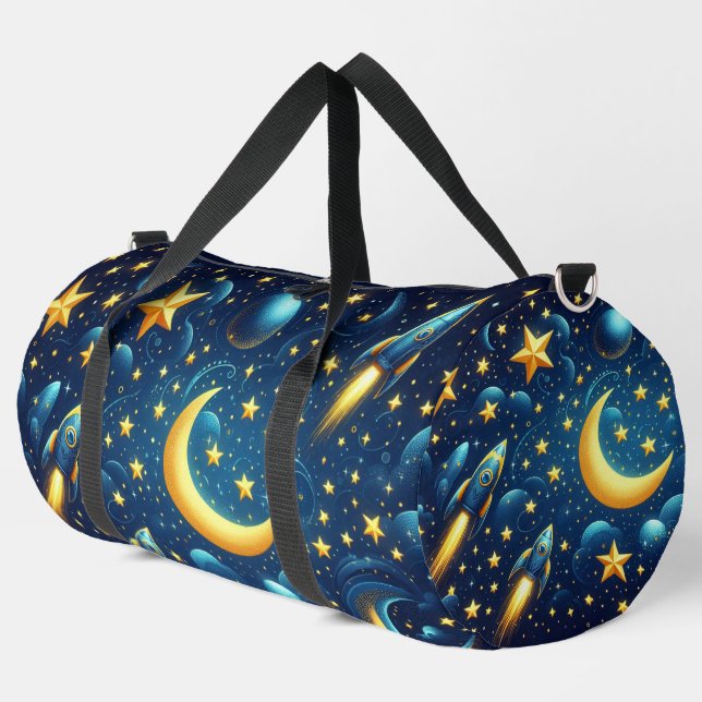 Planets, Moons, Stars and Rockets Space Duffle Bag (Left Corner)
