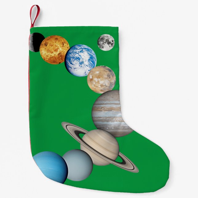 Planets of the solar system (Colour Changeable) Small Christmas Stocking (Front)