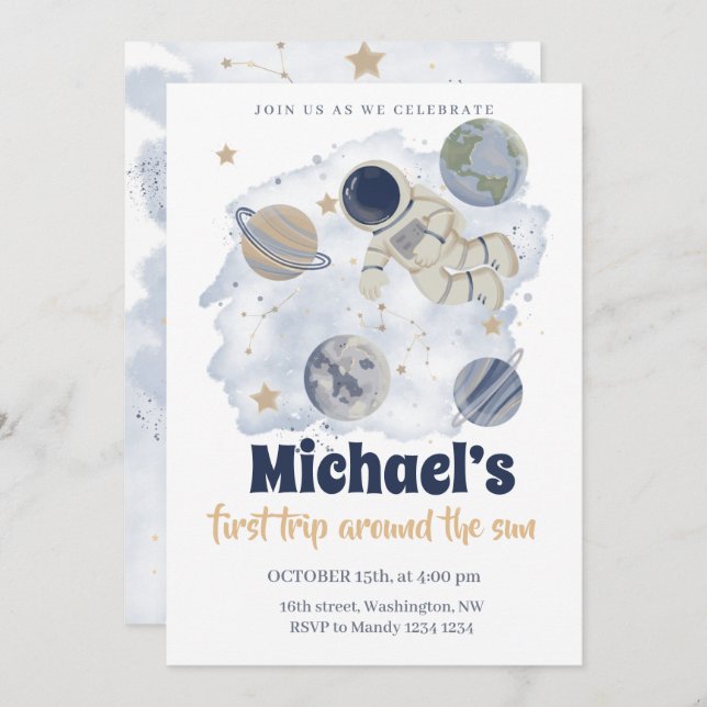 Planets Outer Space Galaxy Birthday Invitation (Front/Back)