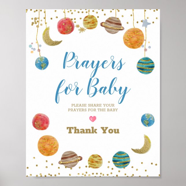 Planets Outer Space Prayers for Baby Gold Glitter Poster (Front)