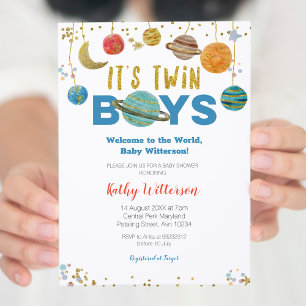 Planets Outer Space twin Baby Shower Invitation
