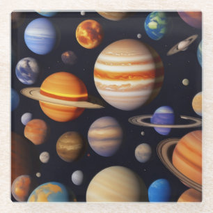 Planets Pattern Glass Coaster