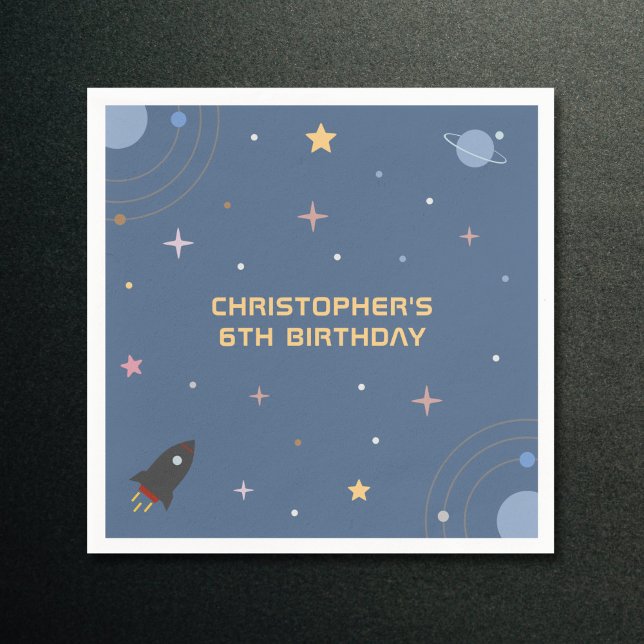 Planets & Rocket, Outer Space Birthday Napkin (Planets & Rocket, Outer Space Birthday Napkin)