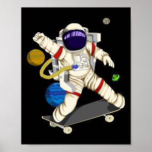Planets Skateboarding Space Astronaut Poster