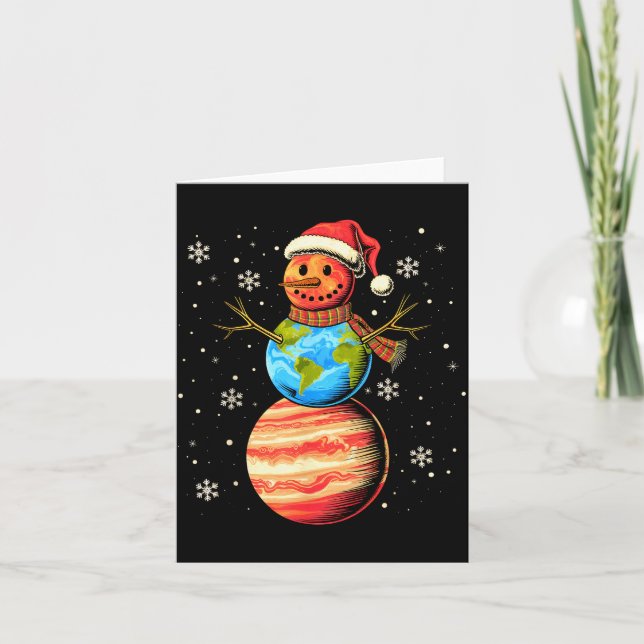 Planets Snowman Space Funny Christmas Astronomy Fo Card (Front)