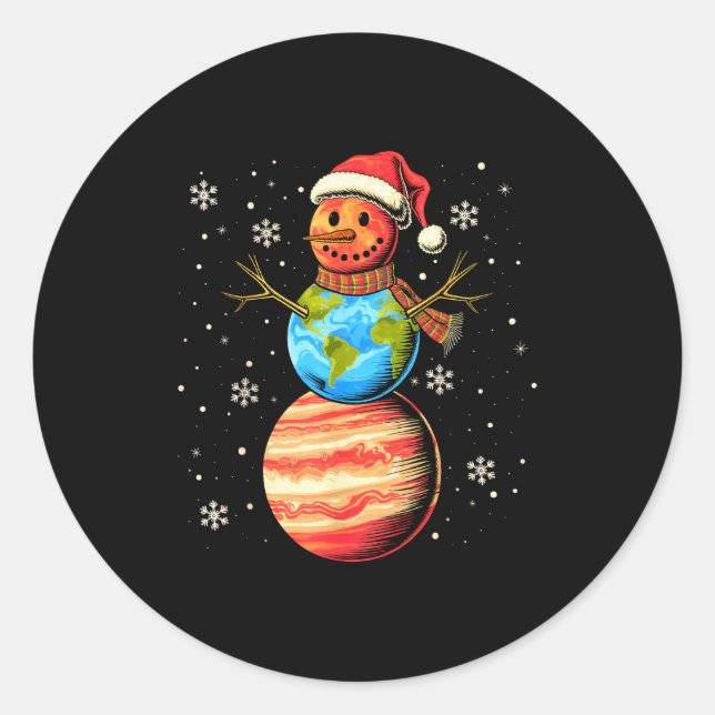 Planets Snowman Space Funny Christmas Astronomy Fo Classic Round Sticker (Front)