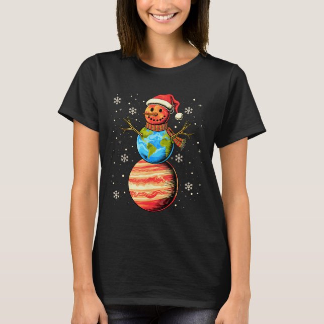 Planets Snowman Space Funny Christmas Astronomy Fo T-Shirt (Front)