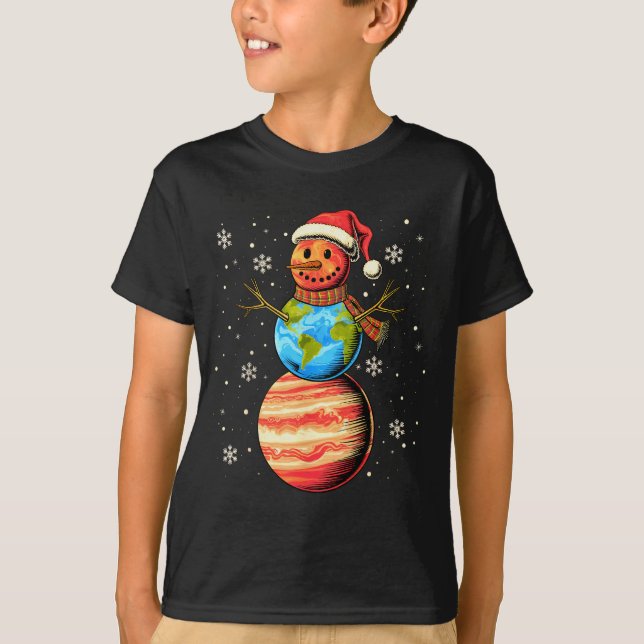 Planets Snowman Space Funny Christmas Astronomy Fo T-Shirt (Front)