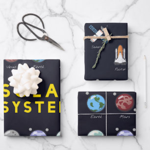 Planets Solar System Astronaut Graphic 3-Piece Wrapping Paper Sheet