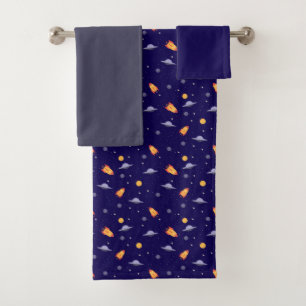 Planets stars pattern blue dark grey set Towel