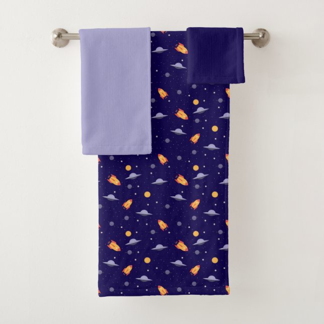 Planets stars pattern blue gray set Towel (Insitu)