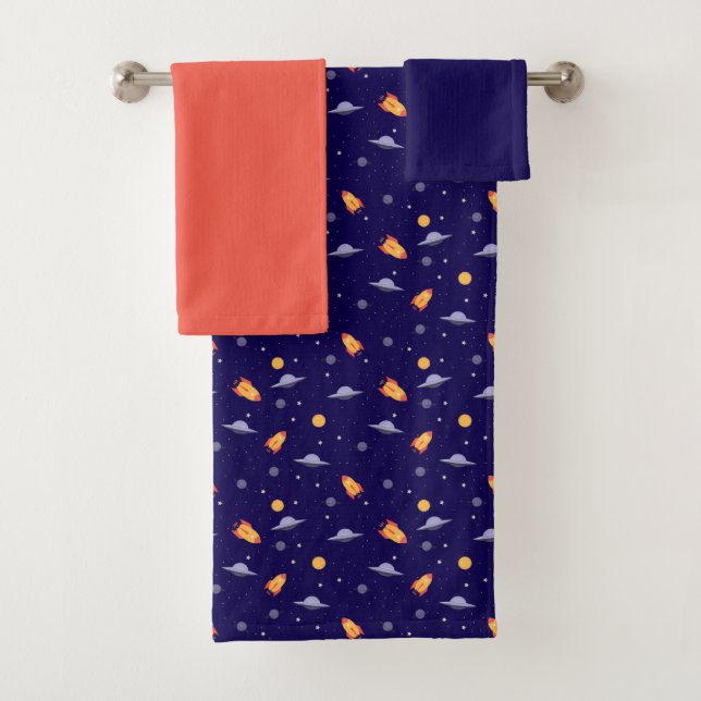 Planets stars pattern blue orange set Towel (Insitu)
