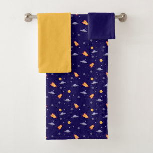 Planets stars pattern blue yellow set Towel