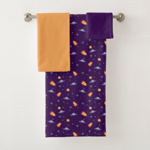 Planets stars pattern purple yellow set Towel