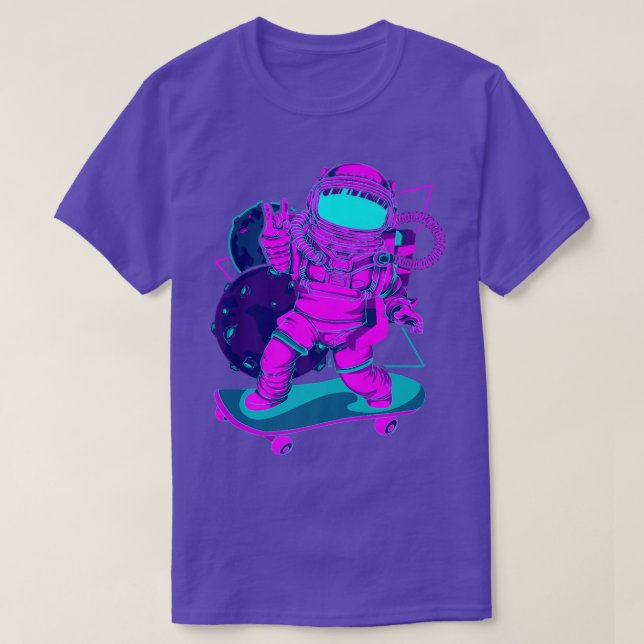 Planets Synthwave Vaporwave Art Skateboarding Astr T-Shirt (Design Front)