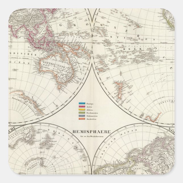 Planiglob der Erde Atlas Map Square Sticker (Front)