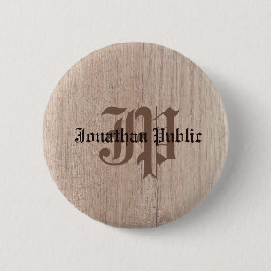 Plank Board Wood Look Monogram Template Old Script 6 Cm Round Badge