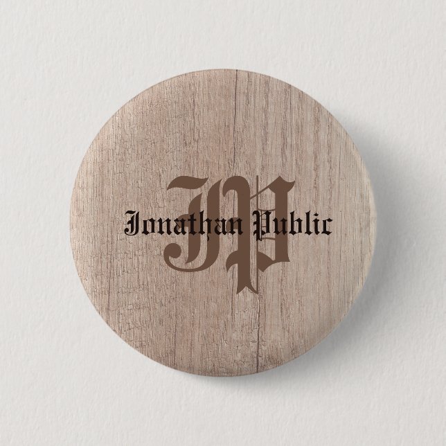 Plank Board Wood Look Monogram Template Old Script 6 Cm Round Badge (Front)