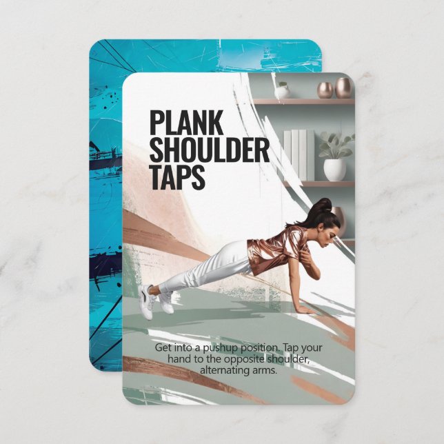 Plank Shoulder Taps Fitness Card with Blue Backing (Front/Back)