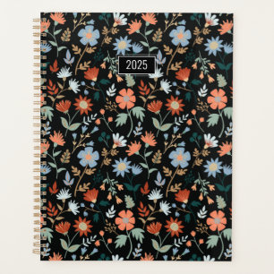Planner Elegant Flowers Black Orange Blue Floral
