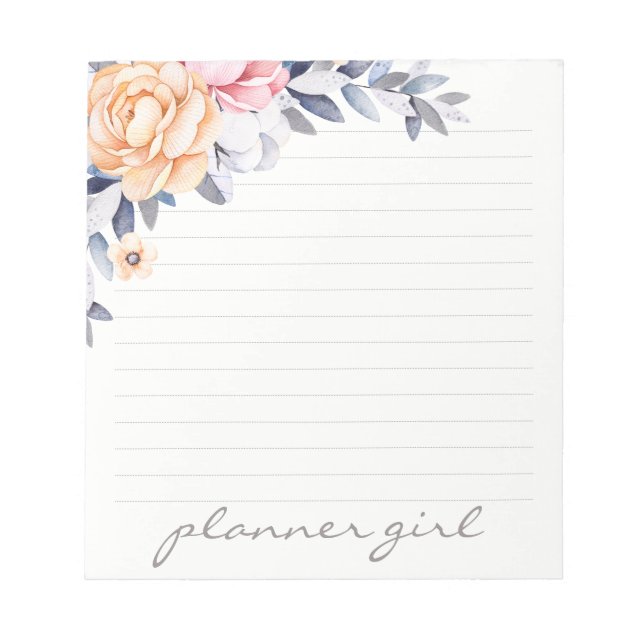 Planner Girl Floral Watercolor Notepad (Front)
