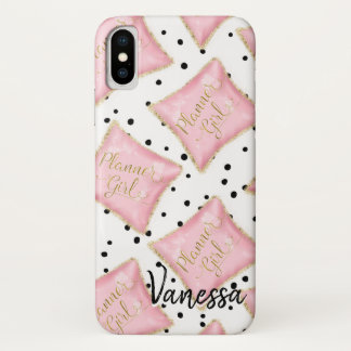 Planner Girl Pink Gold Pillow Dots Personalised iPhone X Case