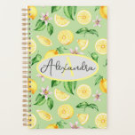 Planner Personalised Monogram Name Bright Lemons<br><div class="desc">Custom name planner with bright and happy watercolor painted lemons with blossoms pattern on a green background,  just change the name.</div>