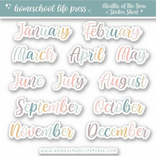 Planner Stickers Retro Rainbow Months of the Year (Front)