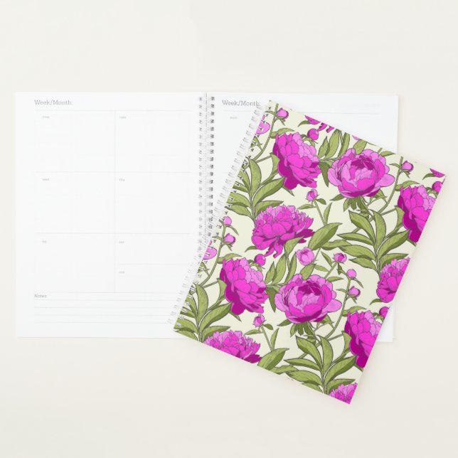 Planner with vintage floral pink patterned cover. (Display)