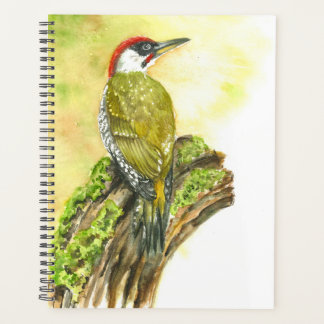 Planner with Watercolor Green Woodpecker
