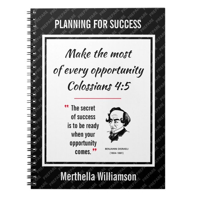 PLANNING SUCCESS Disraeli Christian Personalised Notebook (Front)