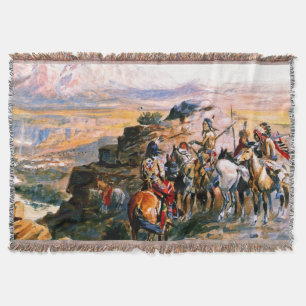 “Planning the Attack” by Charles M Russell Throw Blanket