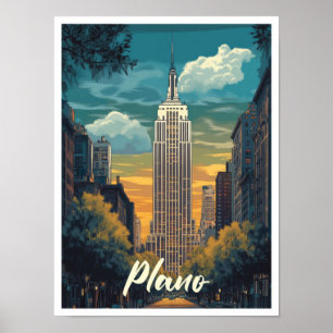 Plano Texas USA Art Vintage Travel Illustration Poster