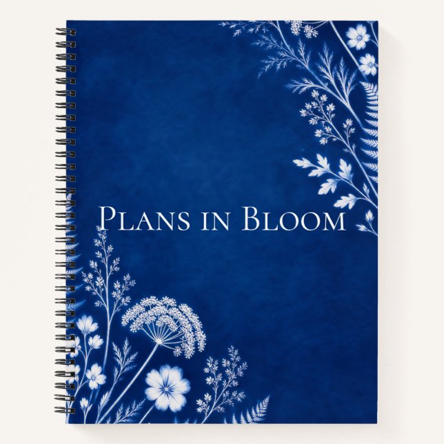 Plans in Bloom Blue Botanical Notebook (Front)