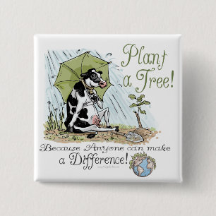 Plant a Tree Earth Day Cow Gear 15 Cm Square Badge