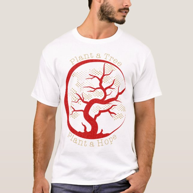 Plant a Tree Plant a Hope Red Gold Chic Glitter T-Shirt (Front)