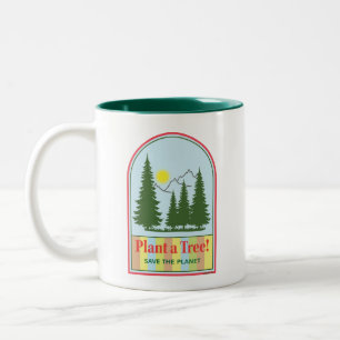 Plant a Tree, Save the Planet, Modern, Cool Two-Tone Coffee Mug