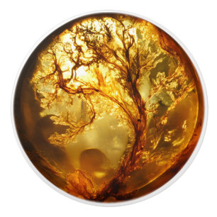 Plant Amber Pattern Ceramic Knob