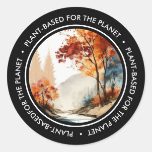 Plant-Based For The Planet Watercolor Nature Black Classic Round Sticker