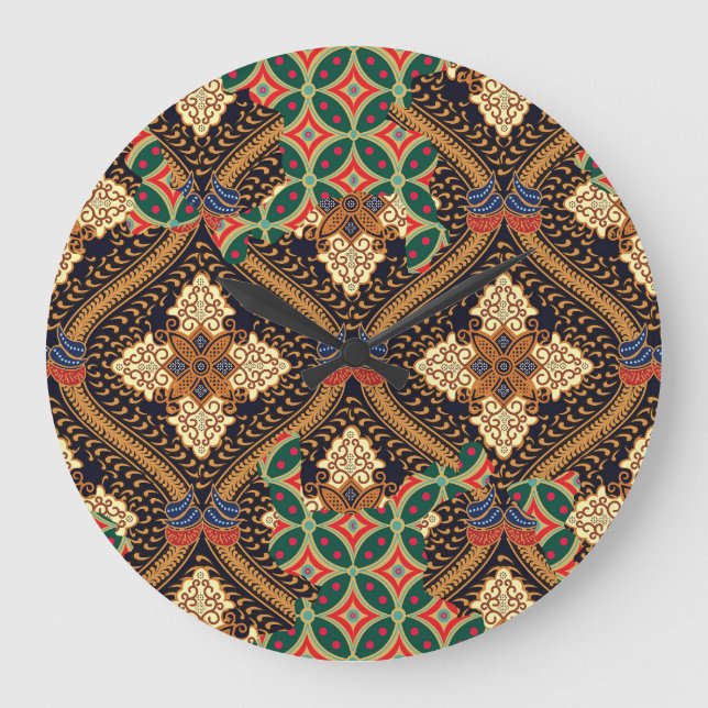Plant-Based Indonesian Batik: Distinctive Patterns Large Clock (Front)