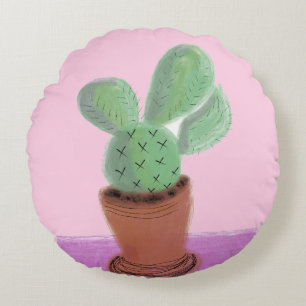Plant Cactus Green Purple houseplants Round Cushion