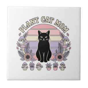 Plant Cat Mum Cat Plants Cottagecore Vintage Vecto Ceramic Tile