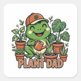 Plant Dad Frog Watering Houseplants Funny Plant Square Sticker