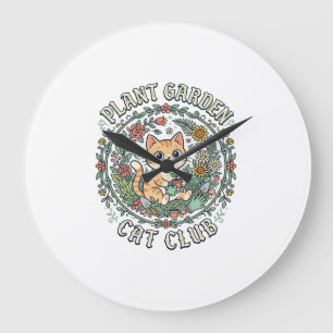 Plant Garden Cat Funny Cat Lover Design - Plant Ga Large Clock